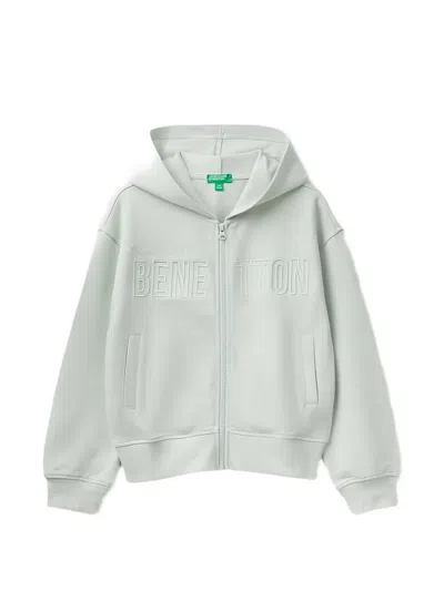 Benetton Kids' Logo-embroidered Zip-up Hoodie In White