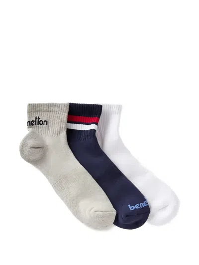 Benetton Logo-knit Three-pack Socks (set Of Three) In Multi