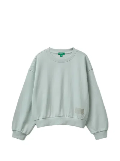 Benetton Kids' Logo-patch Drop-shoulder Sweater In Green