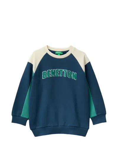 Benetton Kids' Logo-patch Raglan-sleeve Sweatshirt In Blue