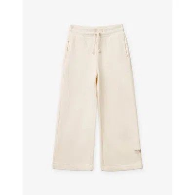 Benetton Kids' Logo-patch Wide-leg Cotton Jogging Bottoms 6-13 Years Whit In White