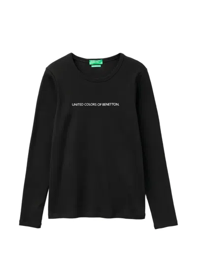 Benetton Logo-print Long-sleeve T-shirt In Black