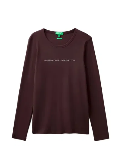 Benetton Logo-print Long-sleeve T-shirt In Brown