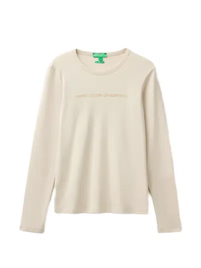 Benetton Logo-print Long-sleeve T-shirt In Neutral