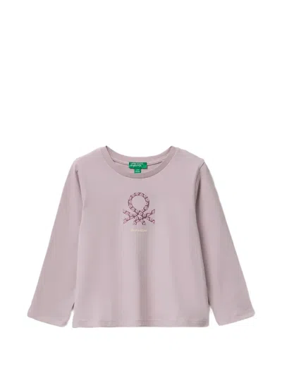 Benetton Kids' Logo-print Long-sleeve T-shirt In Pink