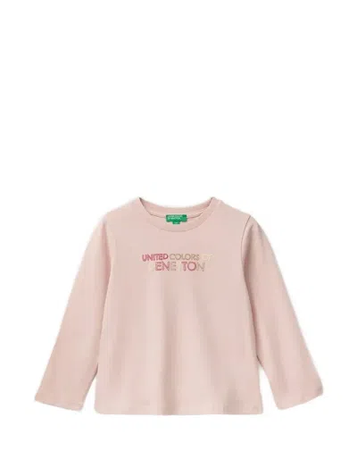 Benetton Kids' Logo-print Long-sleeved Sweatshirt In Pink