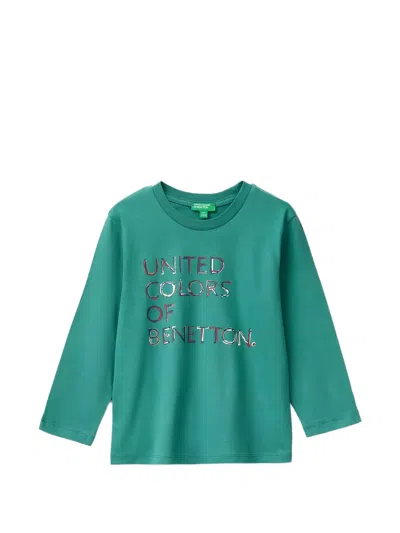Benetton Kids' Logo-print Long-sleeved T-shirt In Green