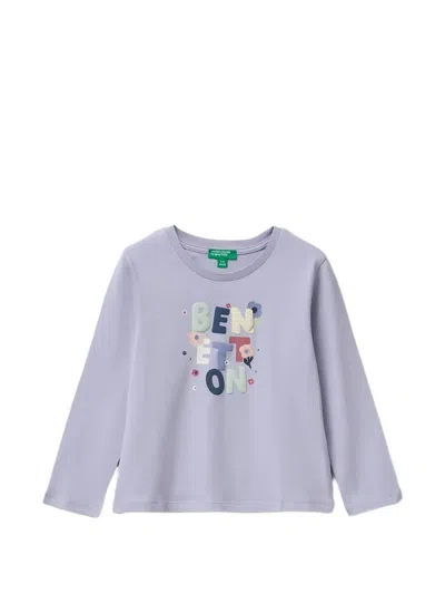 Benetton Kids' Logo-print Long-sleeved T-shirt In Purple