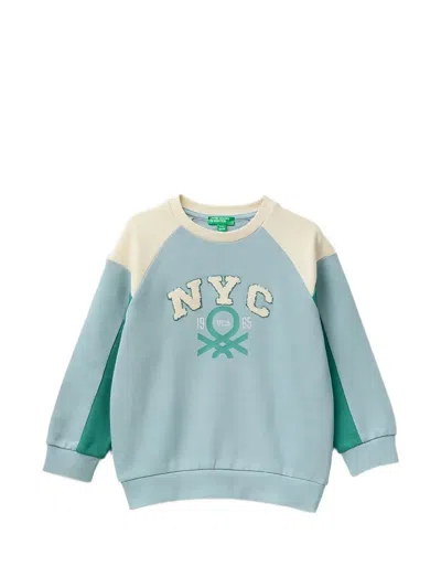Benetton Kids' Logo-print Raglan-sleeve Sweatshirt In Blue