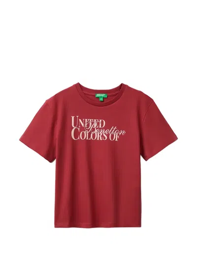 Benetton Kids' Logo-print Short-sleeve T-shirt In Red