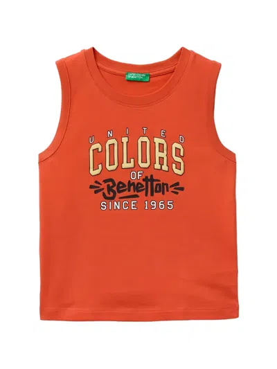 Benetton Kids' Logo-print Tank Top In 橘色