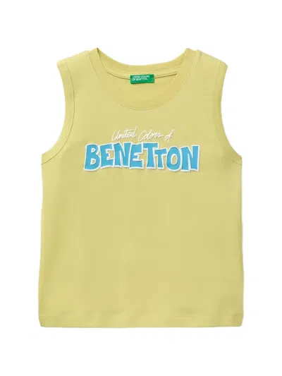 Benetton Kids' Logo-print Tank Top In 黄色