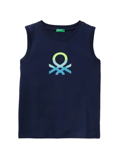 Benetton Kids' Logo-print Tank Top In Blue