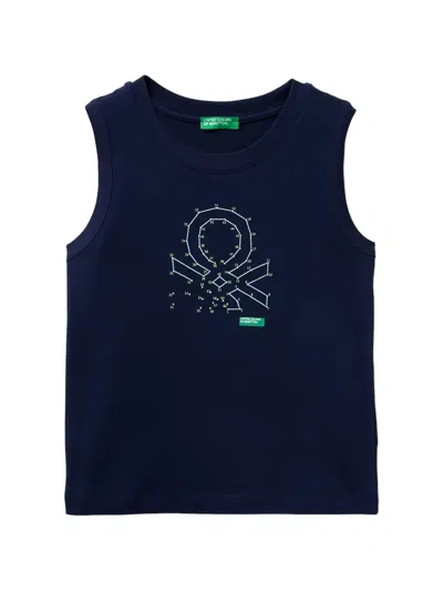 Benetton Kids' Logo-print Tank Top In Blue