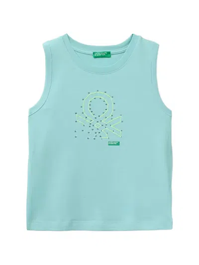 Benetton Kids' Logo-print Tank Top In Blue