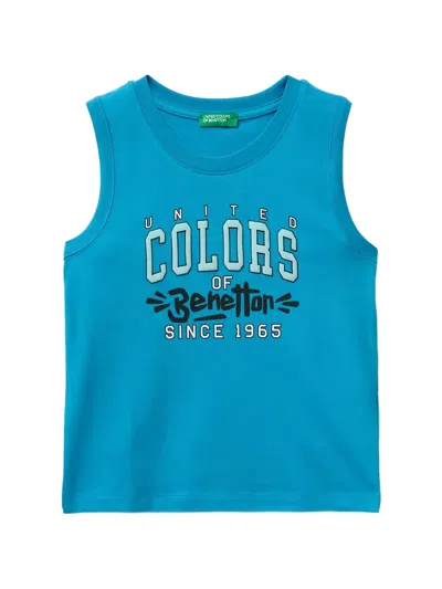 Benetton Kids' Logo-print Tank Top In Blue