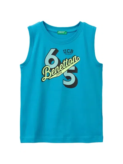 Benetton Kids' Logo-print Tank Top In Blue
