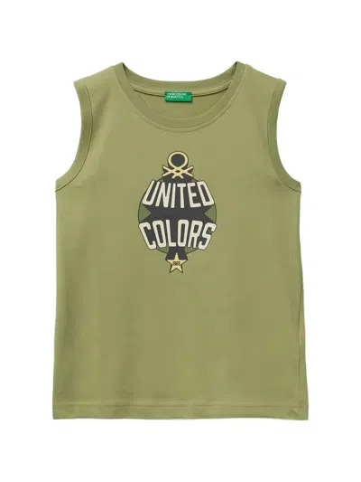 Benetton Kids' Logo-print Tank Top In Green