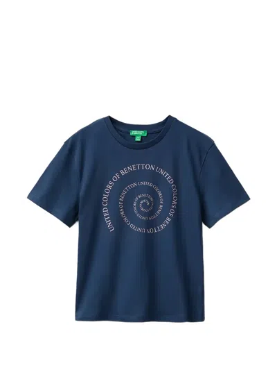 Benetton Kids' Logo-print T-shirt In Blue