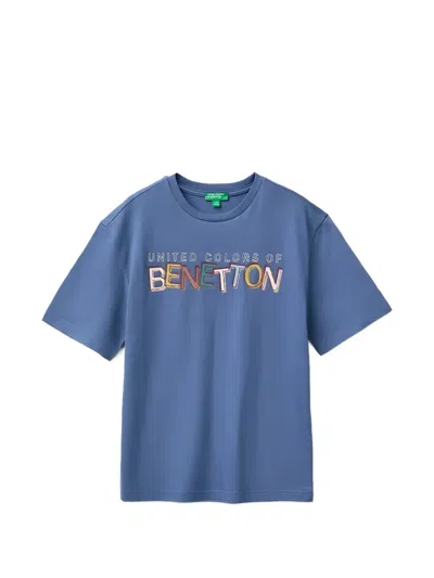 Benetton Kids' Logo-print T-shirt In Blue