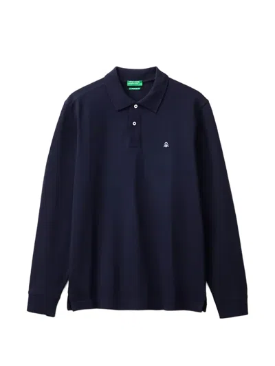 Benetton Long-sleeve Logo-embroidered Polo Shirt In Black
