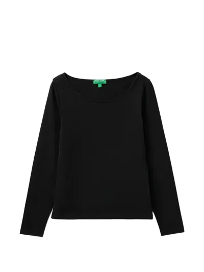 Benetton Long-sleeve Scoop-neck T-shirt In Black