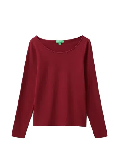 Benetton Long-sleeve Scoop-neck T-shirt In Burgundy