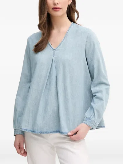 Benetton Long-sleeve V-neck Blouse In Blue