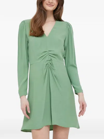 Benetton Long-sleeved Gathered Mini Dress In Green