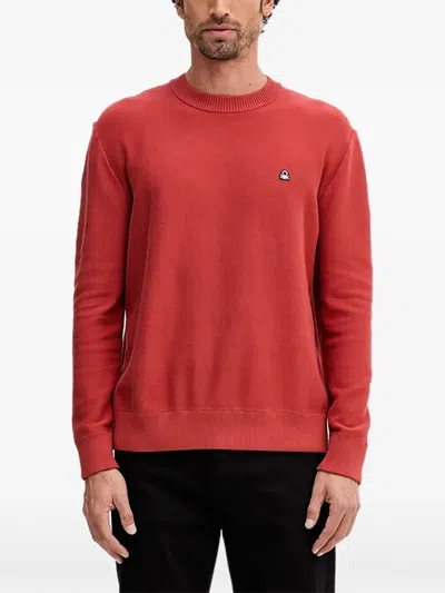Benetton Long-sleeved Logo-embroidered Sweater In Red