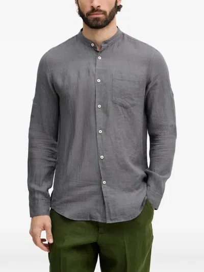 Benetton Mandarin-collar Pocket Shirt In Gray