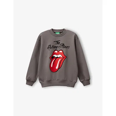 Benetton Kids' Mat Grey Graphic-print Loose-fit Cotton Sweatshirt 6-14