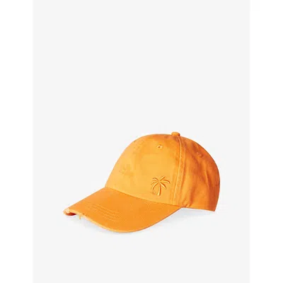 Benetton Mens Fluo Orange Logo-embroidery Adjustable Cotton Cap 6-14 In Brown