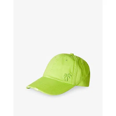Benetton Mens Fluo Yellow Logo-embroidery Adjustable Cotton Cap 6-14 In Green
