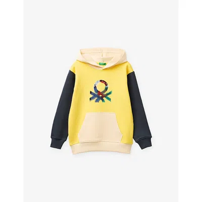 Benetton Kids' Branded Cotton-jersey Hoody 8 In Yellow