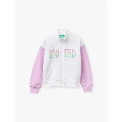Benetton Kids' Branded Zip-up Cotton-jersey Sweatshirt 6-13 In Multi