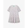 Benetton Multicolor Floral-print Short-sleeve Crepe Dress 6-14 In Multicolor