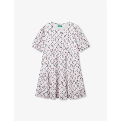 Benetton Kids' Multicolor Floral-print Short-sleeve Crepe Dress 6-14