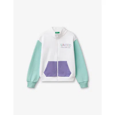 Benetton Kids' Multicolor Glitter Graphic-print Contrast Cotton Sweatshirt 6-14