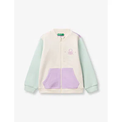 Benetton Kids' Multicolor Glittered Logo-print Kangaroo-pocket Cotton Sweatshirt 18 Month