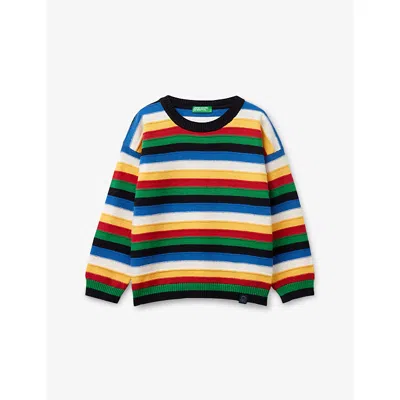 Benetton Kids' Multicolor Striped Logo-patch Cotton-blend Jumper 18 Months - 6