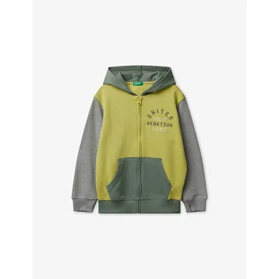 Benetton Kids' Multicolored Zipped Colour-block Cotton Hoody 6-14 In Animal Print