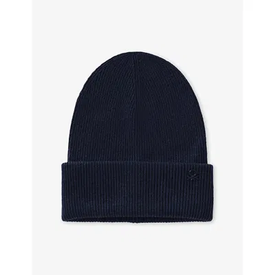 Benetton Kids' Navy Blue Logo-plaque Wool Blend Beanie 8-14