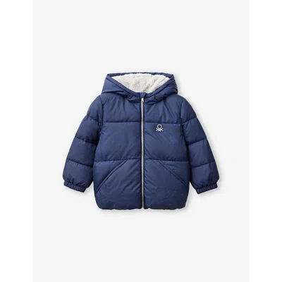 Benetton Kids' Brand-embroidery Padded Shell Jacket 3-6 Y In Night Blue