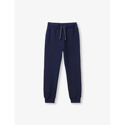 Benetton Kids' Logo-embroidered Elasticated-waist Cotton Jogging Bottoms 6-14 Years Night Blu In Night Blue