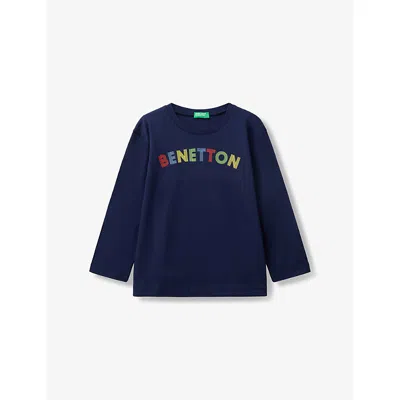 Benetton Kids' Night Blue Logo-print Long-sleeve Cotton-jersey T-shirt 18 Months - 6