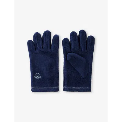 Benetton Kids' Night Blue Unisex Brand-embroidery Fleece Gloves 6-14 Y