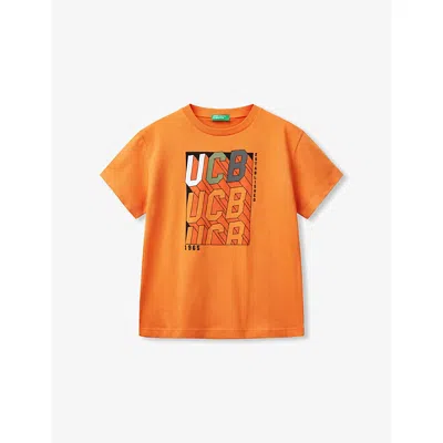 Benetton Kids' Ochre Graphic-print Short-sleeve Cotton T-shirt 6-14