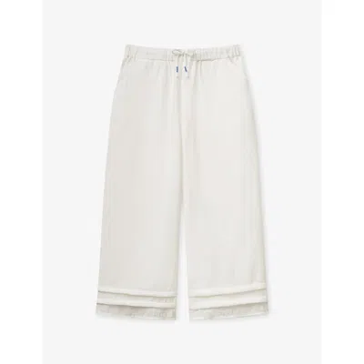 Benetton Kids' Offwhite Crinkled Wide-leg Woven Trousers 6-14 In White