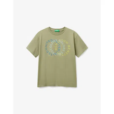 Benetton Kids' Olive Green Logo Graphic-print Round-neck T-shirt  6